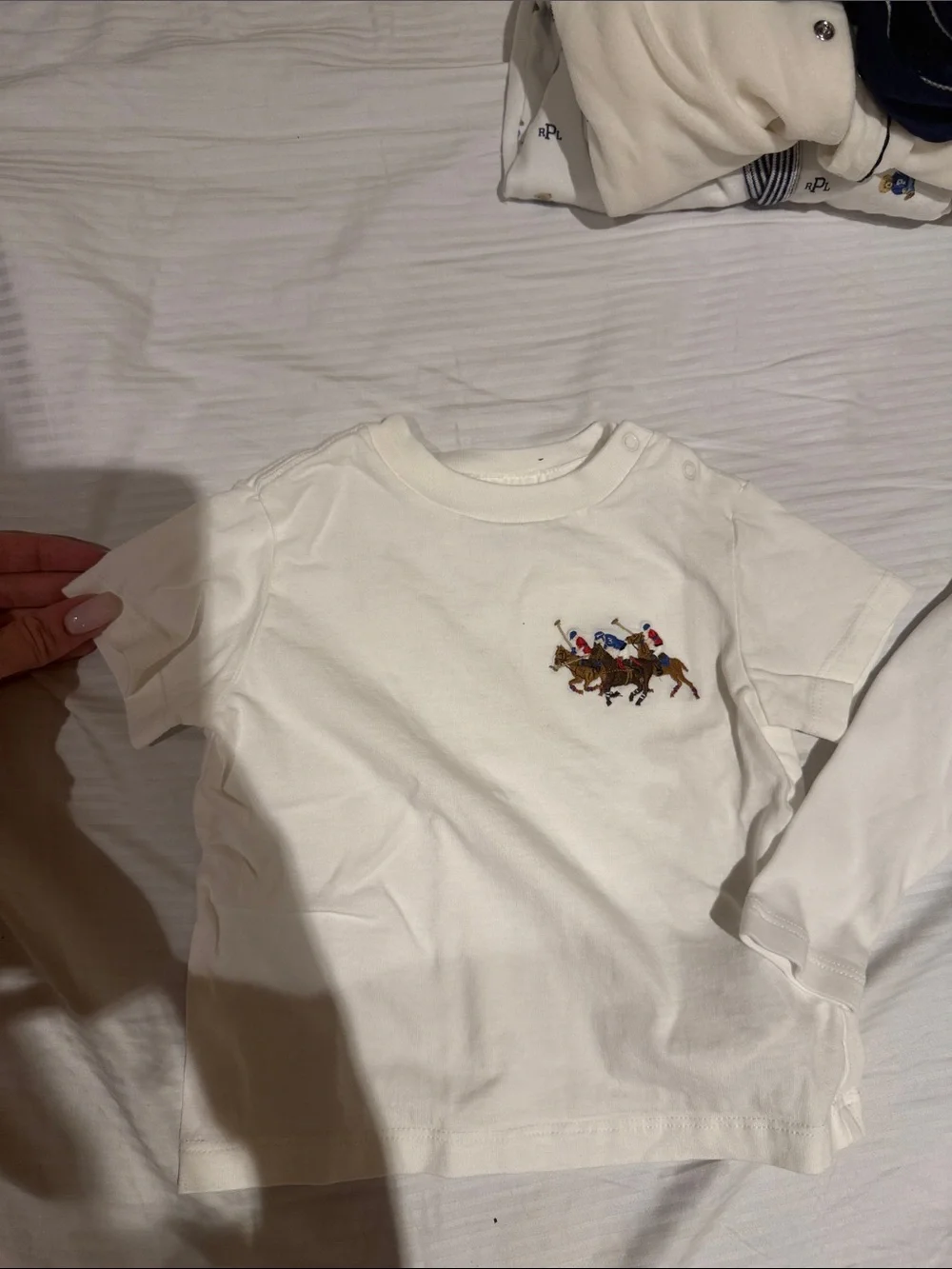 Ralph Lauren White Baby Polo Players Tee & Bear Snap Bodysuit